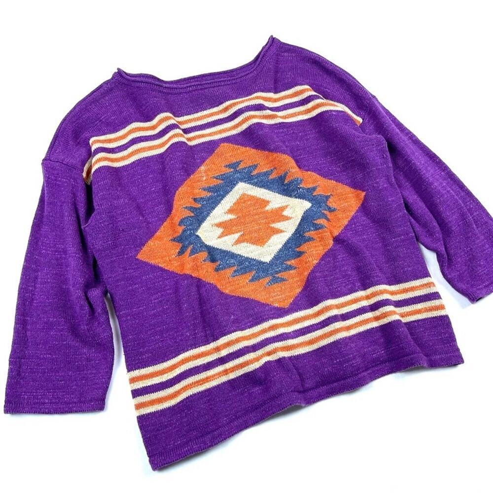 CHAPS Purple Aztec Print Popover Sweater - Picture 2 of 3